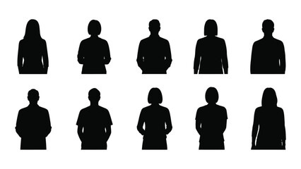Silhouettes of people in various poses isolated on white background, Vector