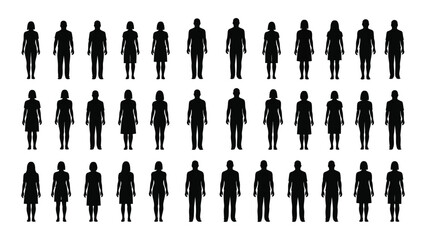 Silhouettes of various human figures isolated on white background, Vector