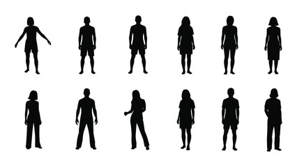 Silhouettes of various people isolated on white background, Vector