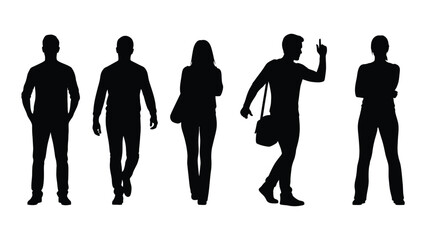 Silhouettes of people walking isolated on white background, Vector