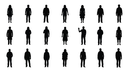 Silhouettes of various people isolated on white background, Vector