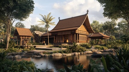 Obraz premium Serene Tropical Wooden House Design