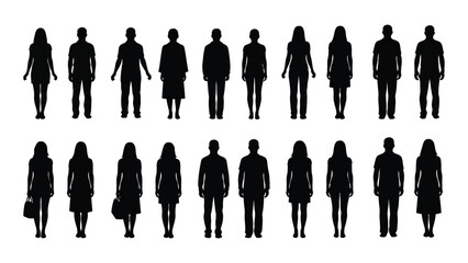 Silhouettes of various people isolated on white background, Vector