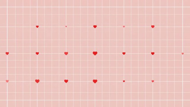 Clean Abstract Grid with Tiny Animated Heart Accents Appearing and Fading Softly for Modern Corporate Friendly Valentine Background Seamless Loop