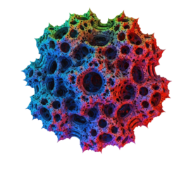 A colorful, abstract fractal pattern with a rainbow gradient.