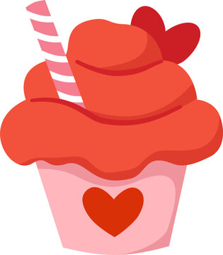 Pink Cupcake With Red Heart Decoration