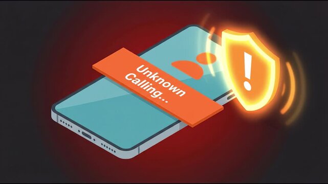 Unknown caller notification smartphone screen with alert shield icon and glowing warning incoming call from unidentified number creating cautious feeling combined with unknown caller alert smartphone