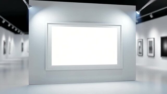 Blank White Screen in Modern Art Gallery.