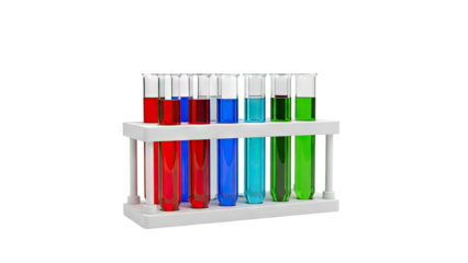 Test Tubes with Colored Liquids in a Rack