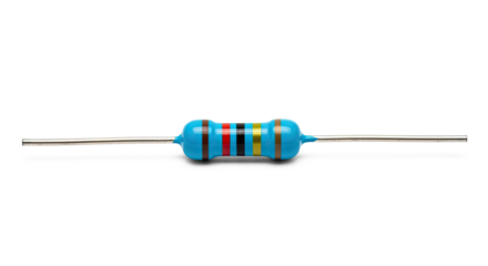 A blue resistor with red, yellow, and black stripes on a png transparent