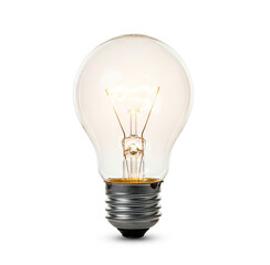 A single light bulb with a clear glass bulb and a metal base, emitting a soft glow png transparent