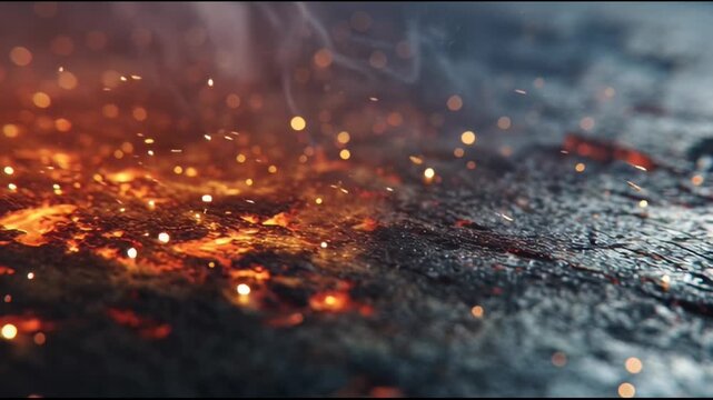 Burnt Charred Metal Texture with Glowing Hot Embers and Smoke