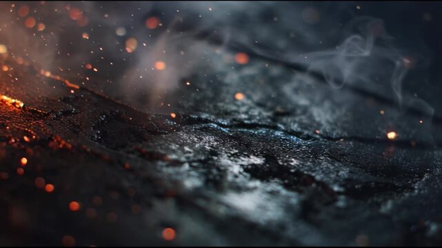 Burnt Charred Metal Texture with Glowing Hot Embers and Smoke
