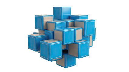 Obraz premium Abstract 3D Blue and Silver Cubes Arrangement