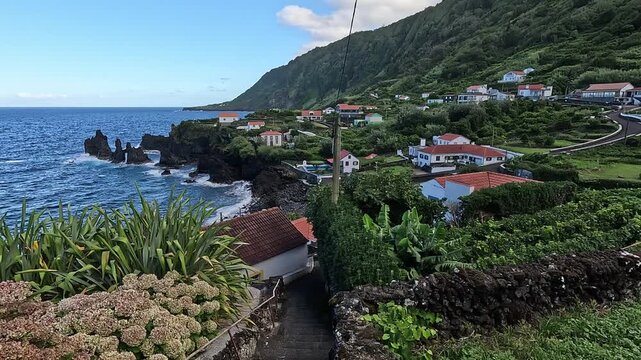 Picturesque coastal village of Norte Grande on Sao Jorge Island, Azores, Portugal
