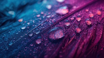 Vibrant feather with dew drops