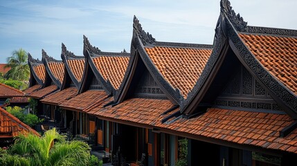 Southeast Asian Architectural marvel: Row of Traditional Houses with intricate roofs