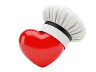 Chef's hat holding a heart isolated on transparent background