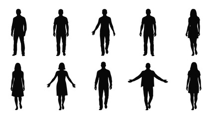 Silhouettes of various people isolated on white background, Vector