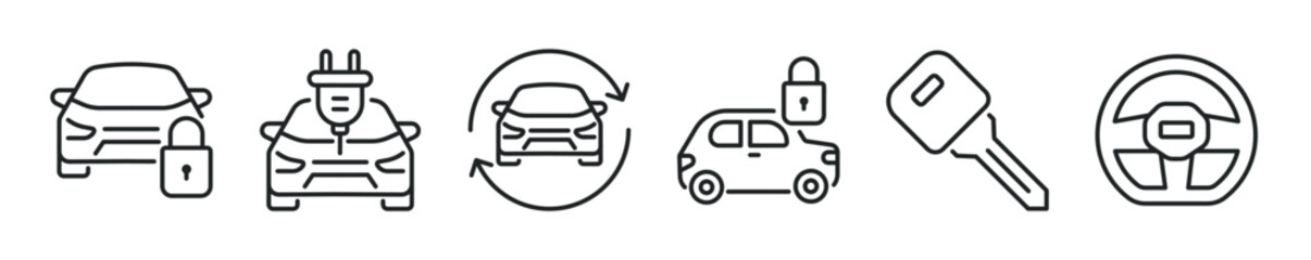 Car thin line icon set. Web minimal editable stroke icons
