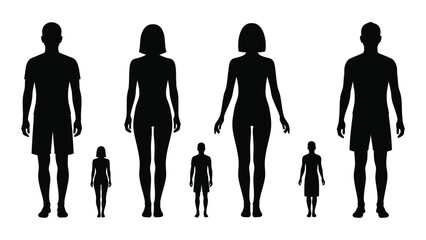 Silhouettes of family members isolated on white background, Vector