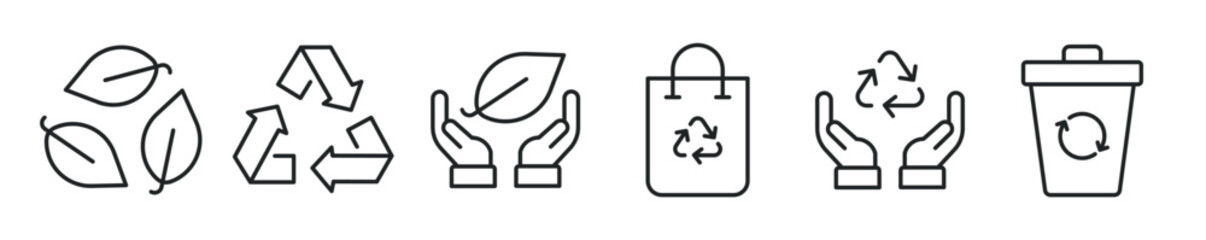 Recycle thin line icon set. Web minimal editable stroke icons