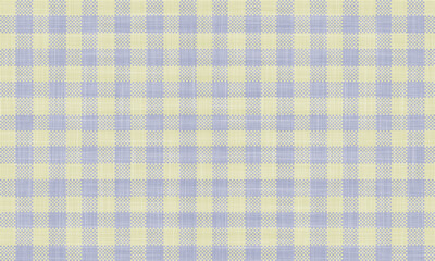 Close up of a light yellow and periwinkle gingham pattern fabric texture background design element