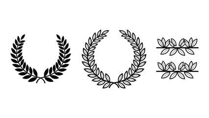 a simple black and white illustration of several laurel wreath designs