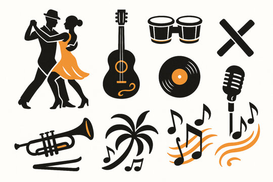 Cuban Music and Dance Flat Vector Icon Collection