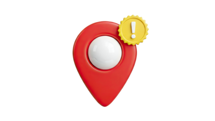 3D Red Map Pin with Exclamation Mark Badge