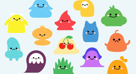 Cute Kawaii Monsters Collection, Playful Cartoon Characters, Bright Colors © PixelRetsu