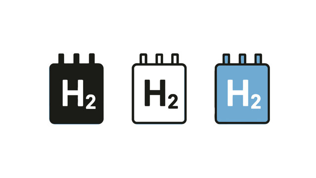 Hydrogen fuel cell icons in different colors on a white background