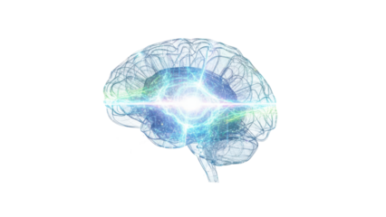 The Power of AI Holographic Brain Projection, isolated on white background