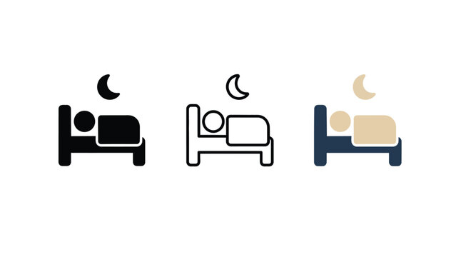 Three simple icons of people sleeping in bed at night