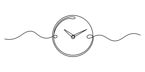 Abstract continuous single line drawing of a minimalist clock face on a white background Vector, illustration © Creative_Oneline