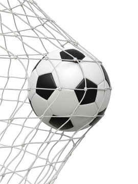Soccer ball in net isolated on transparent background
