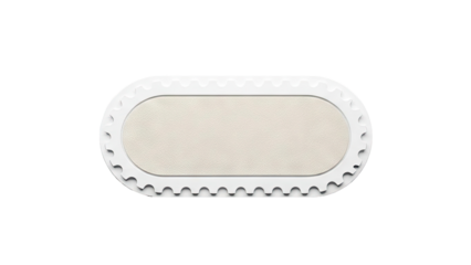 White Oval Stamp-Like Object with Textured Center on White Background