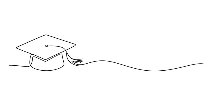 Continuous line art illustrating a graduation cap for education concepts. Vector, illustration