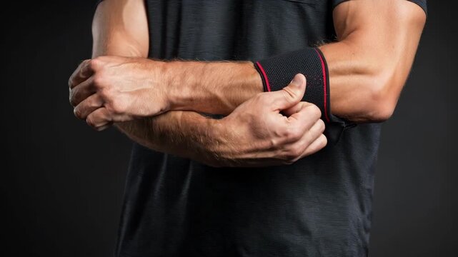 Medium closeup of an individual wrapping an infrared therapy band around their arm showcasing targeted heat application for soothing sore muscles