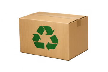 Cardboard delivery box with green recycling symbol, representing eco-friendly packaging, sustainable shipping, and environmental commerce