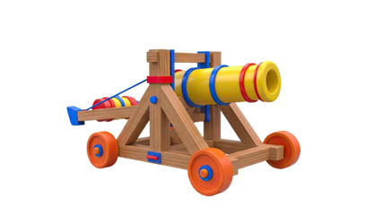 Toy Catapult with Wooden Frame and Colorful Accents