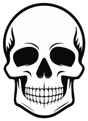 Obraz premium Graphic illustration of a human skull, simple black and white design.