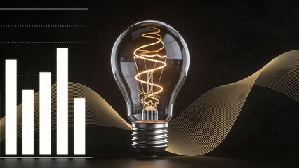 Light bulb with glowing filament and bar chart