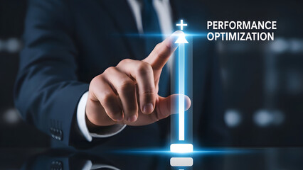 Businessman optimizing performance with glowing blue interface