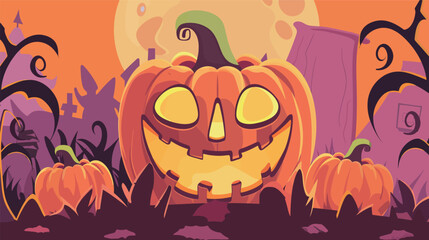 Cartoon style happy haunted pumpkin for Halloween