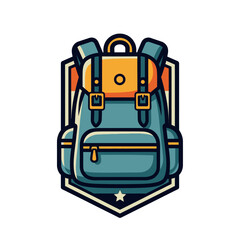 Fototapeta premium Stylish illustrated backpack emblem with detailed straps and badges for