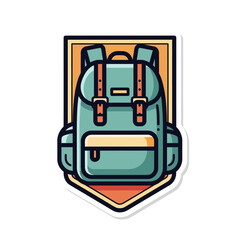 Fototapeta premium Stylized backpack emblem emphasizing outdoor adventure and exploration tools