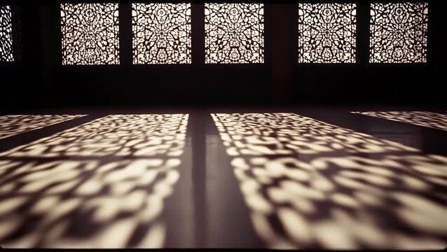 Intricate Shadows from Jali Windows on Floor Architecture Background