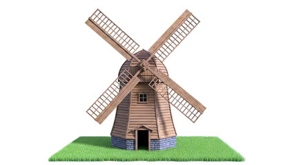 Wooden Windmill on Grassy Patch