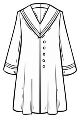 Outlined Vintage Dress Illustration with Striped Collar and Cuffs for Fashion Design
